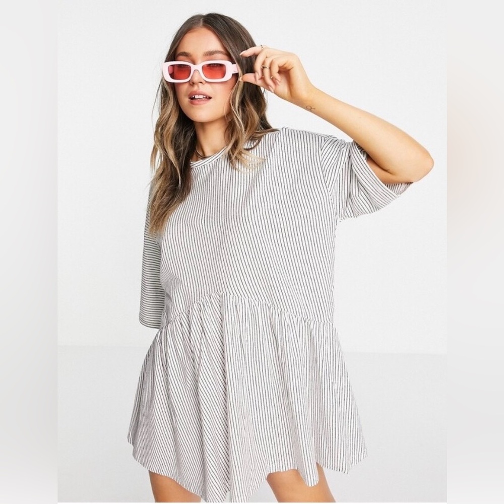 ASOS DESIGN oversized mini smock dress dropped waist black white stripe